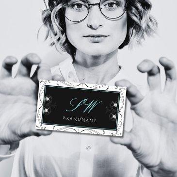 ornamental black white sparkling diamonds initials business invitations