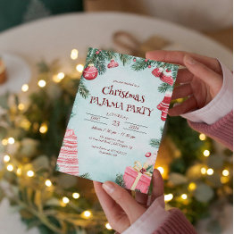 Small Ornaments And Presents Christmas Pajamas Party Invitation Front View