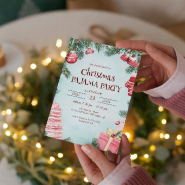 ornaments and presents christmas pajamas party invitation
