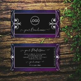 Small Ornate Black Blue Purple Sparkle Diamonds Add Logo Business Invitations Front View