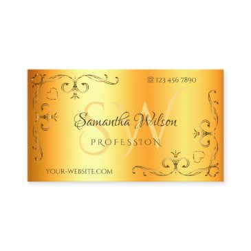 ornate corners initials luminous orange shimmery business invitations