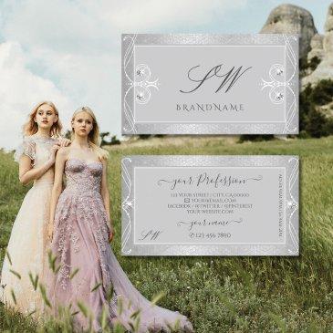 ornate gray silver mosaic sparkle jewels initials business invitations