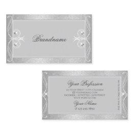 Small Ornate Gray Silver Mosaic Sparkle Jewels Ornaments Business Invitations Front View