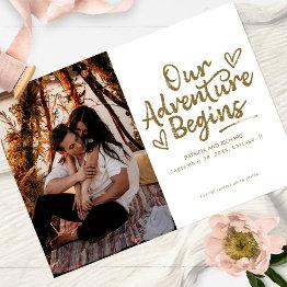 Small Our Adventure Begins Wedding Save The Date Photo Invitation Front View
