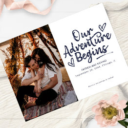 Small Our Adventure Begins Wedding Save The Date Photo Invitation Front View