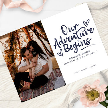 our adventure begins wedding save the date photo invitation