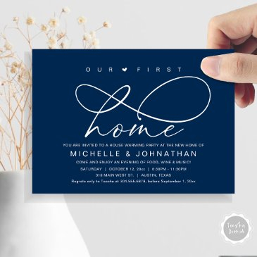 our first home, modern housewarming party invitation