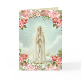 Small Our Lady Of Fatima Pink Roses Invitations Front View