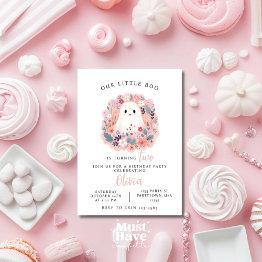 Small Our Little Boo Is Turning Two Birthday Ghost Boho Invitation Front View
