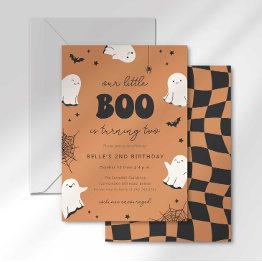 Small Our Little Boo Is Turning Two Invitation Front View
