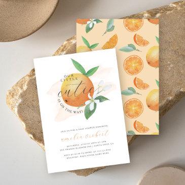 our little cutie watercolor orange baby shower invitation
