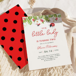 Small Our Little Ladybug Girl 2nd Birthday Party Invitation Front View