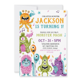 Small Our Little Monster First Birthday Party Invitation Front View