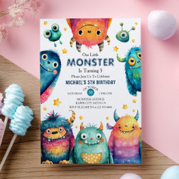 Small Our Little Monster Whimsical Kids' Birthday Party Invitation Front View