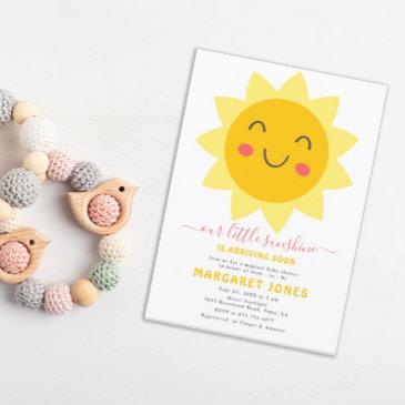 our little sunshine cute yellow sun baby shower invitation