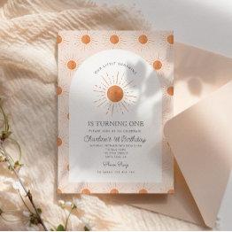 Small Our Little Sunshine Sun Retro Minimal 1st Birthday Invitation Front View
