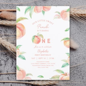our little sweet peach is one baby first birthday invitation