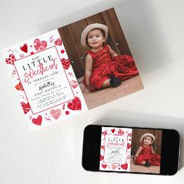Small Our Little Sweetheart Kids Photo Birthday Party Invitation Front View
