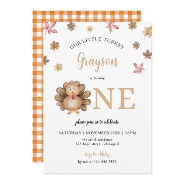our little turkey fall thanksgiving 1st birthday invitation