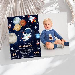 Small Outer Space Birthday Party 3rd Trip Around The Sun Invitation Front View