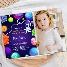 Small Outer Space Galaxy Birthday Invitation With Photo Front View