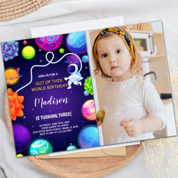 outer space galaxy birthday invitation with photo