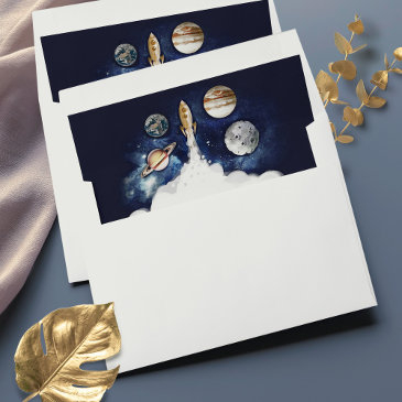 outer space rocket planets galaxy blue envelope liner