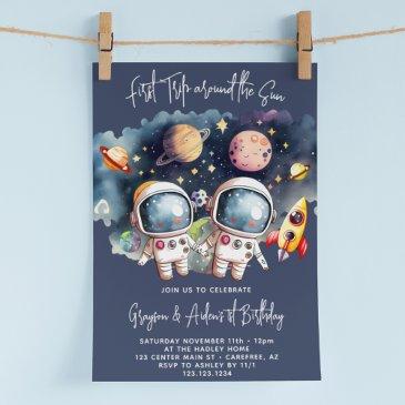 outerspace planets twin boys 1st birthday invitation