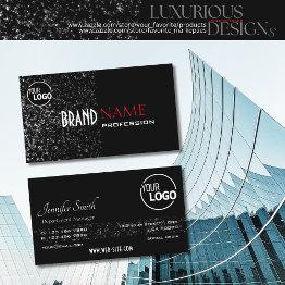 Small Outstanding Black Tiny Glitter Stars And Logo Chic Business Invitations Front View