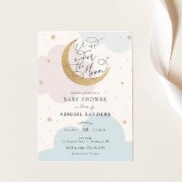 Small Over The Moon Pink And Blue Baby Shower Invitation Front View