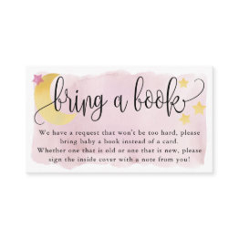 Small Over The Moon, Pink Baby Shower Book Request Enclosure Invitations Front View
