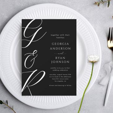 oversized script monogram stylish photo wedding invitation