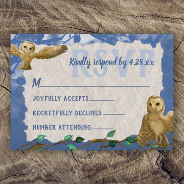 owls, blue & beige bar mitzvah rsvp invitations