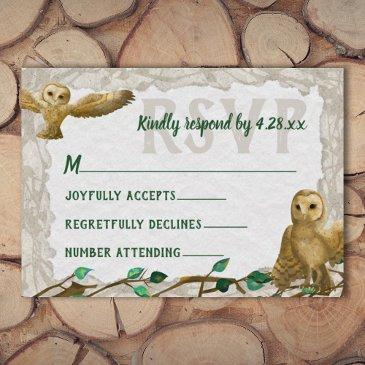 owls, green leafy rustic bar mitzvah rsvp invitations