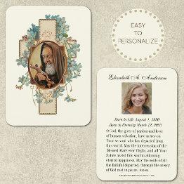 Small Padre Pio Catholic Funeral Prayer Invitations Front View