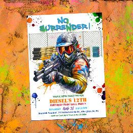 Small Paintball Birthday Invitation Front View