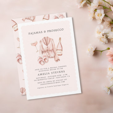 pajamas & prosecco bridal shower bachelorette invitation