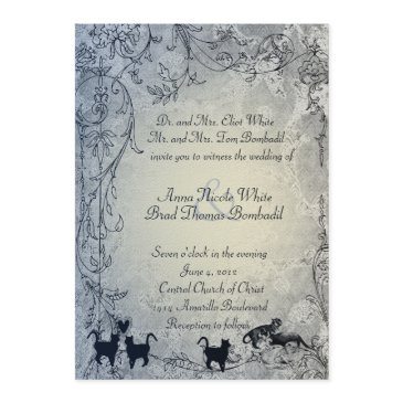 pale blue vintage shabby garden cat wedding invitation