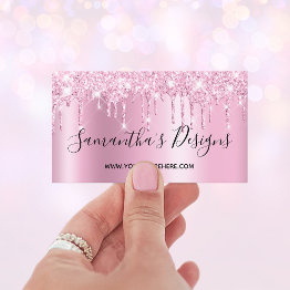 Small Pale Mauve Pink Glitter Drips Ombre Online Store Business Invitations Front View