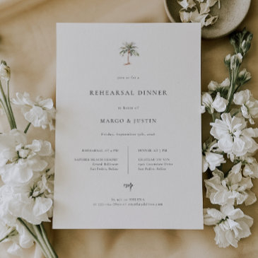 palm tree beach wedding rehearsal dinner announcement