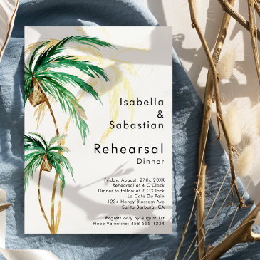 palm tree destination wedding rehearsal dinner invitation