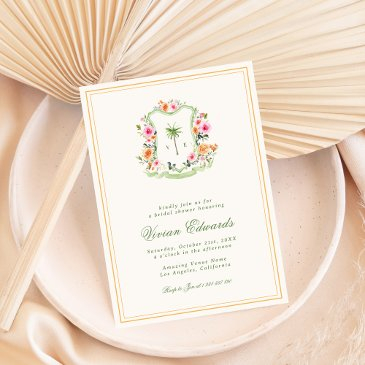 palm tree monogram tropical beach bridal shower invitation