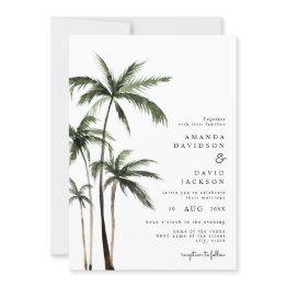 Small Palm Tree Tropical Island Minimal Beach Wedding In Invitation Front View