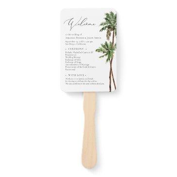 palm tree tropical minimal beach wedding program hand fan