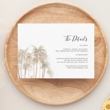 palm tree watercolor coastal wedding details enclosure invitations