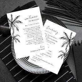 Small Palm Tree Wedding Welcome Letter Itinerary Invitations Front View