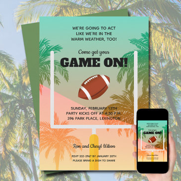 palm trees football party invitation