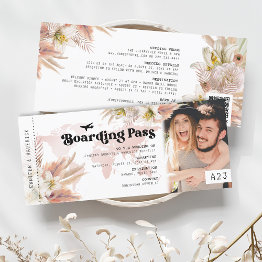 Small Pampas Grass Boarding Pass Wedding Invitation Front View