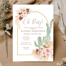 Small Pampas Grass Cactus Baby Shower Invitation Front View