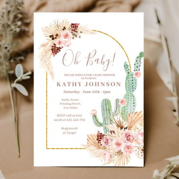 pampas grass cactus baby shower invitation